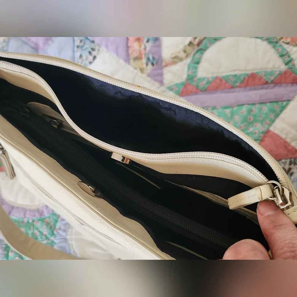 Tignanello Cream Leather Shoulder Bag
